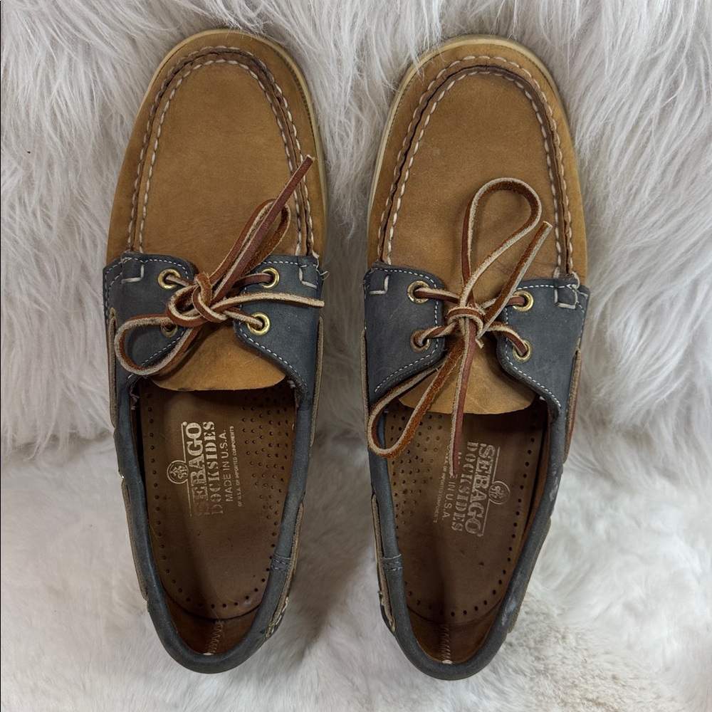 Men's Original SEBAGO DOCKSIDES Spinnaker Boat Shoe, Blue/Brown Nubuck, 8.5 M
